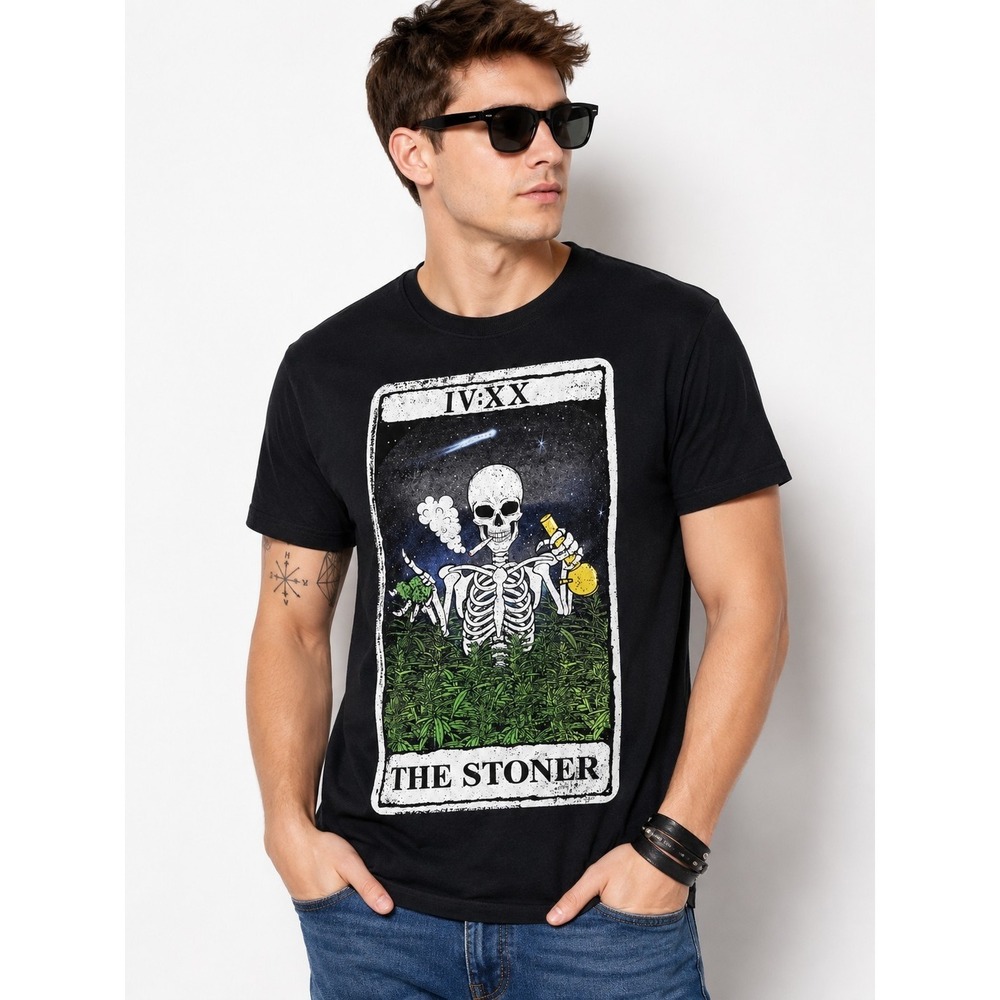 Spencer's Black The Stoner Skeleton Short Sleeve T-Shirt Adult Tarot Sz XL  L100